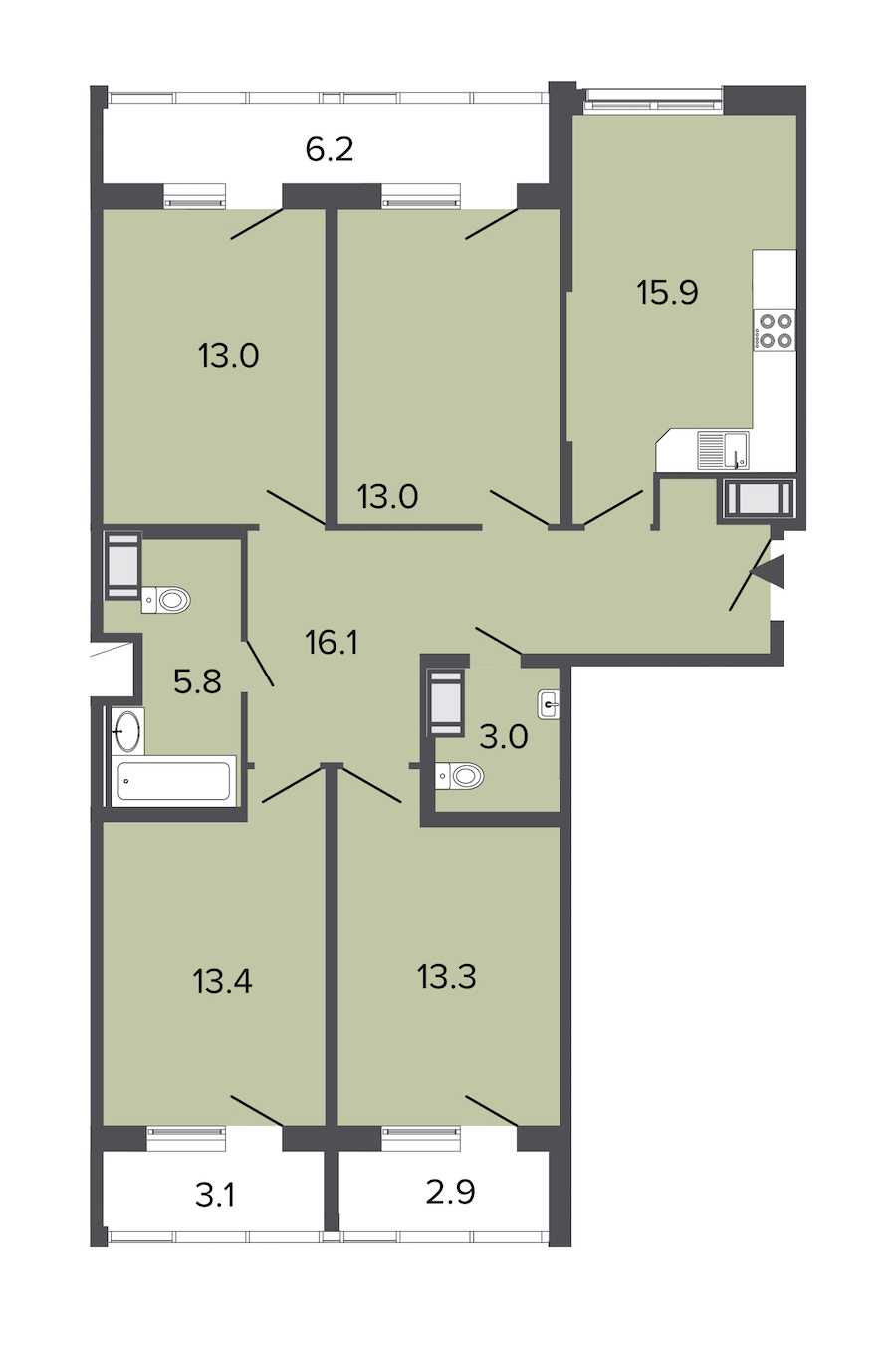 Четырехкомнатная квартира в : площадь 93.5 м2 , этаж: 19 – купить в Санкт-Петербурге